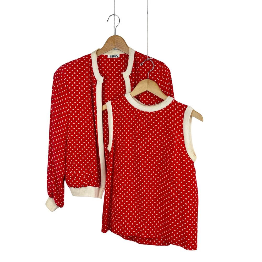 VTG Bill Blass Red Polka Dot Silk Jacket Set